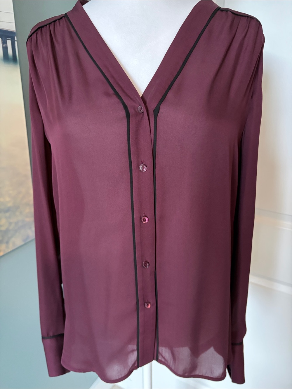 Vince 100% Silk Burgundy Blouse